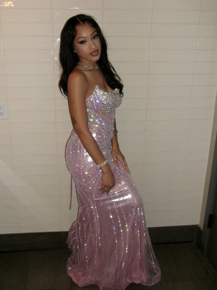 Sparkly Mermaid Strapless Pink With Beaded Sequined Long Prom Dress Inspiration Party For Womens Formal Dresses RB8700
