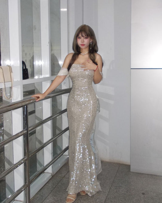 Sexy Mermaid Off The Shoulder Sequin Long Evening Dresses Night Date Prom Dress For Women AB2555