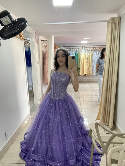 Sweet 16 Dress Ballgown Strapless Lilac Tulle Sleeveless With Tiered Sweet Sixteen Dress RB9454