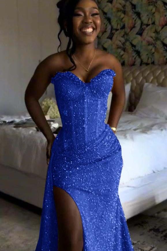 Orange Mermaid Prom Dress Sleeveless Sweetheart Sequined Formal Dress Party Gown For Women AB1531