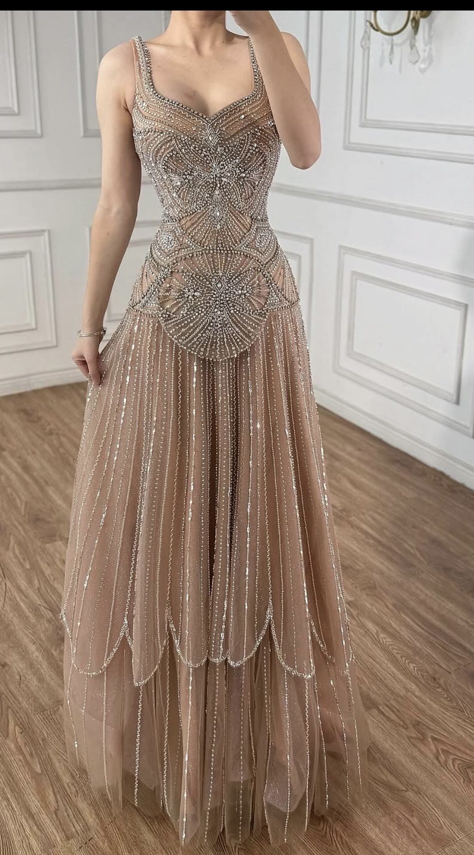 Sexy Mermaid Champagne With Gem Crystals Sequin Long Evening Dresses Night Date Prom Dress For Women AB2556
