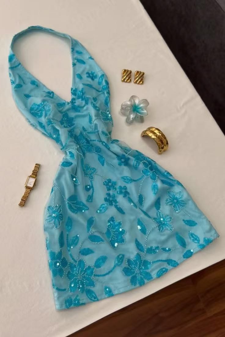 Elegant Party Dress Ideas for Women Chic A Line Halter Blue Sequin Homecoming Dresses Inspo Hoco Outfits RB8743