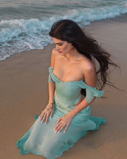 Classy Mermaid 2 Pieces Chiffon Blue Prom Dresses Inspo For Teens Formal Dress Party Outfits Prom Gowns AB025