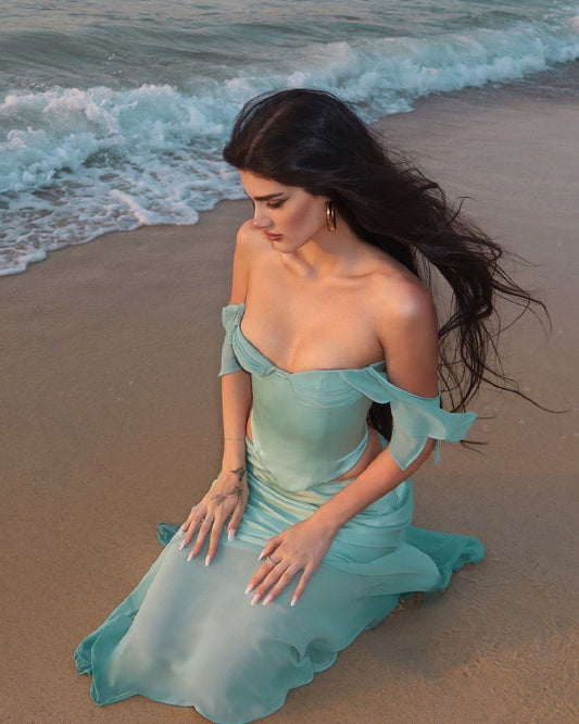 Classy Mermaid 2 Pieces Chiffon Blue Prom Dresses Inspo For Teens Formal Dress Party Outfits Prom Gowns AB025