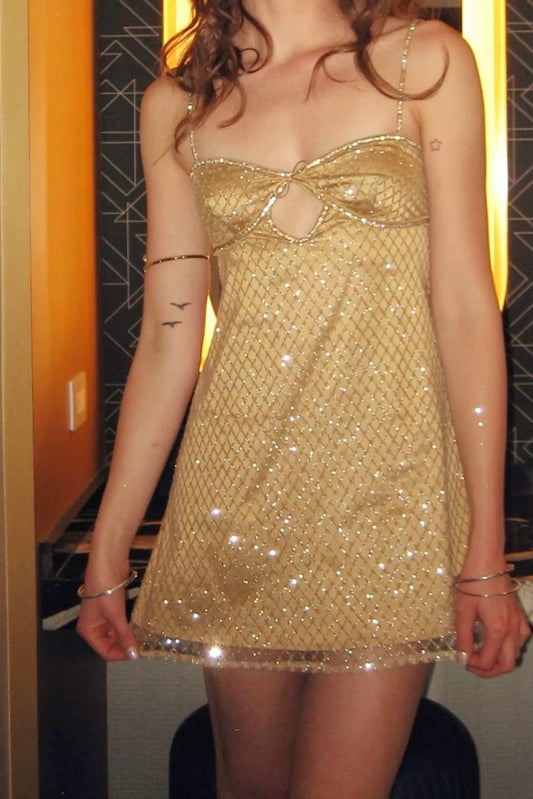 Sexy A Line Spaghetti Strap Gold Sequin Mini Senior Inspo Short Party Outfits Formal Homecoming Dresses RB3048