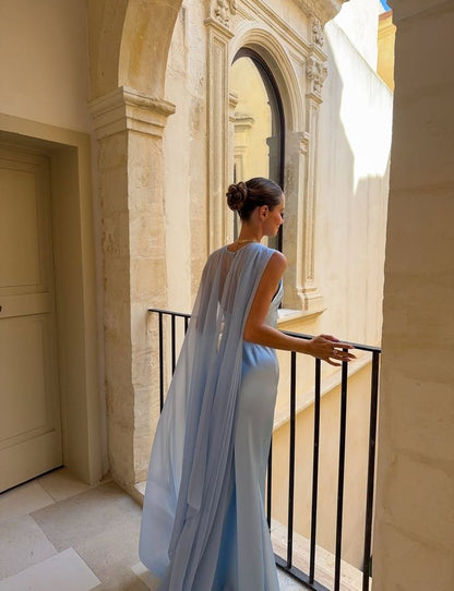 Simple A line Spaghetti Straps Blue Chiffon Party Dresses Prom Dresses Impress Wedding Guest Dress N891