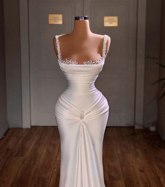 Straps Mermaid Prom Dress Sleeveless With Beads Evening Dress AB1641