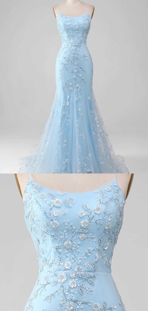 Floral Blue Mermaid Spaghetti Straps Maxi Long Party Prom Dresses Vestidos De Dia AB514