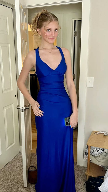 Modest Night Aesthetic Mermaid Spaghetti Straps Royal Blue Backless Slit College Formal Outfit Long Prom Graduation Dresses For Teens N1125
