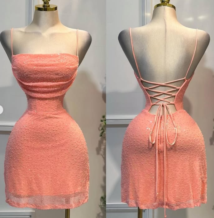 Simple A line Spaghetti Strap Backless 17th Birthday Homecoming Dress Graduation Outfits RB6828
