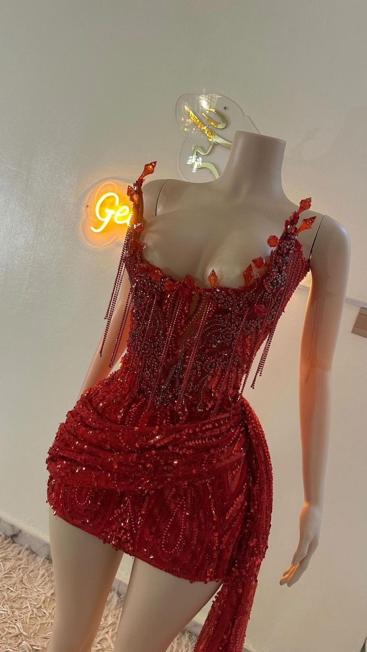 Cute Sheath Tight Bodycon Strapless Red Sequin With Tassles Short Inspo Hoco Dress Ideas Homecoming Dresses RB4078