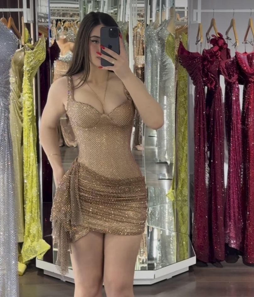 Sparkly Sheath Sweethart Gold Sequined With Ruffled Sleeveless Mini Senior Inspo Short Homecoming Dresses N4750