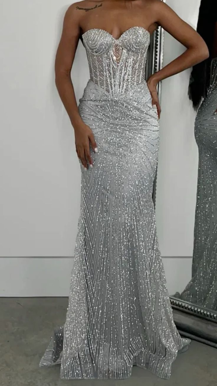 Sparkly Mermaid Strapless Sequin Long Prom Dress,Party Dress,Formal Evening Dress AB986