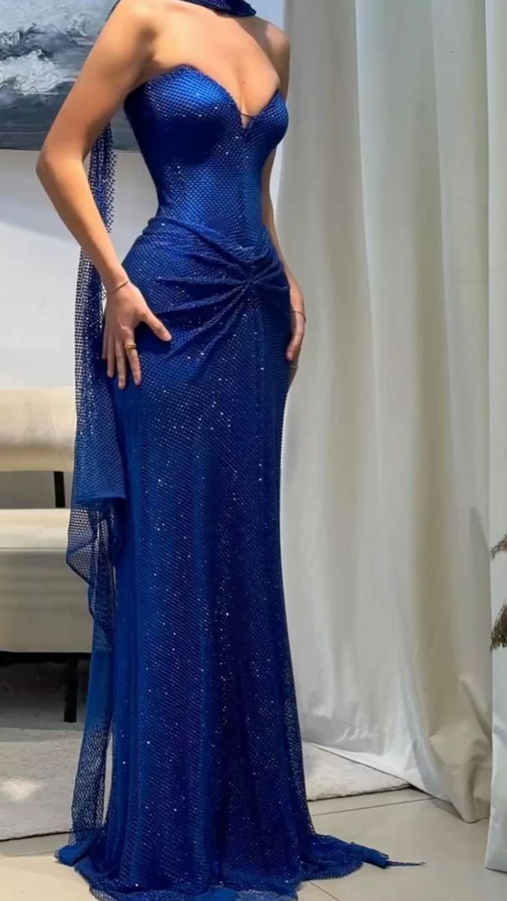 Elegant Mermaid Sweetheart Royal Blue Sequined Women Party Dress Long Formal Prom Dresses 18th Birthday Gowns AB1300