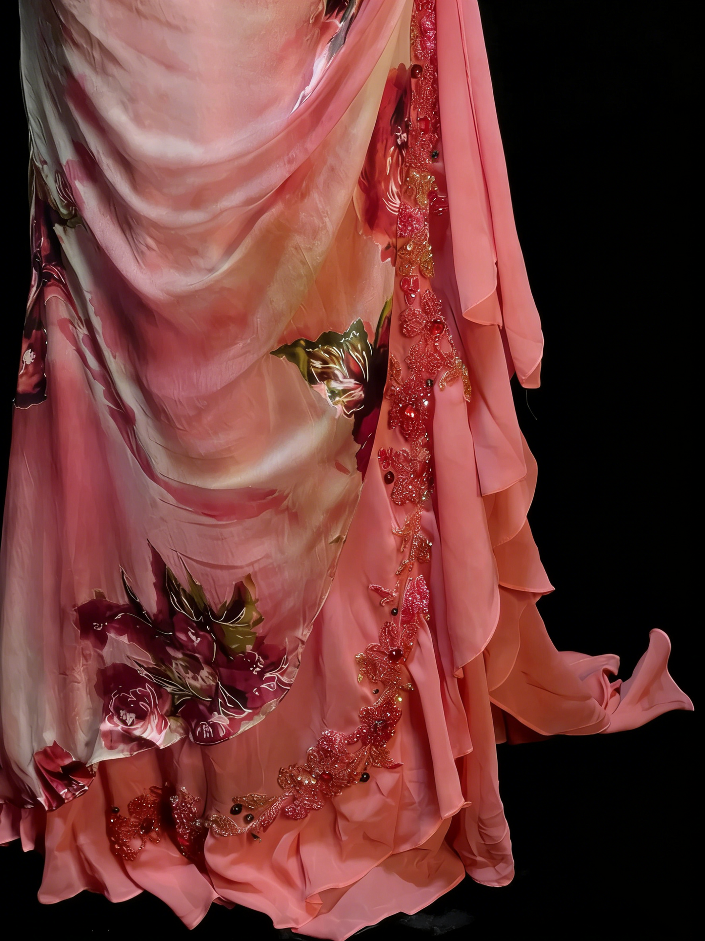 Vintage Mermaid Spaghetti Straps Floral Chiffon With Beadings Floor Length Inspiration Long Prom Dresses N1204