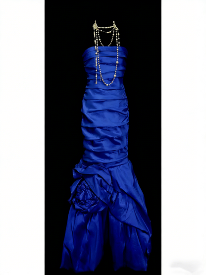 Modest Night Aesthetic Mermaid Strapless Royal Blue College Formal Outfit Long Prom Graduation Dresses For Teens N1157