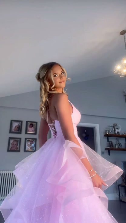 Ball Gown Light Pink Layered Tulle Stunning Prom Dress Birthday Gowns AB935