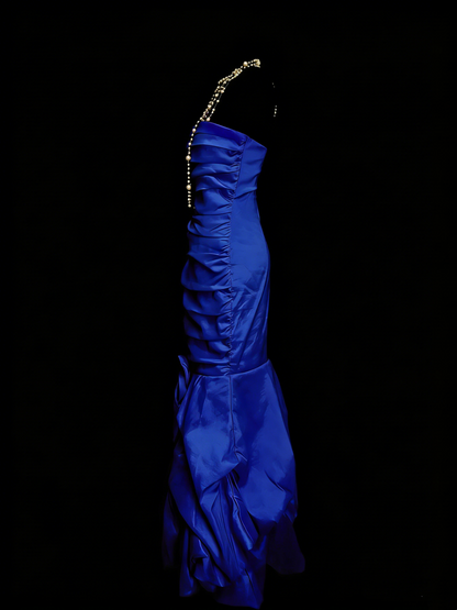 Modest Night Aesthetic Mermaid Strapless Royal Blue College Formal Outfit Long Prom Graduation Dresses For Teens N1157