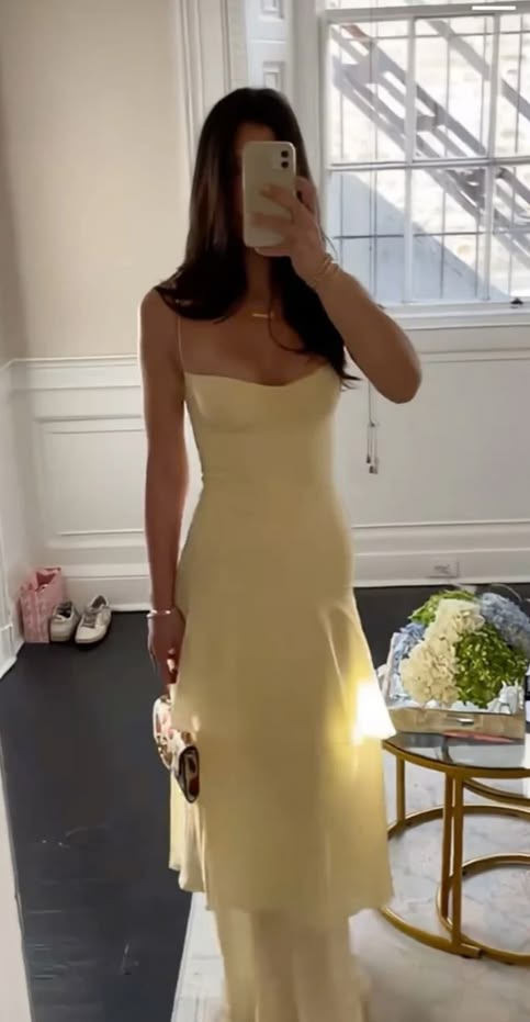 Classic Mermaid Spaghetti Straps Yellow Chiffon Inspiration Long Wedding Guest Dresses N1665