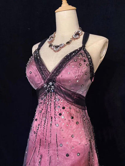 Vintage Tulle Beaded A Line Birthday Dress Spaghetti Straps Homecoming Dress Cocktail Dress RB6238
