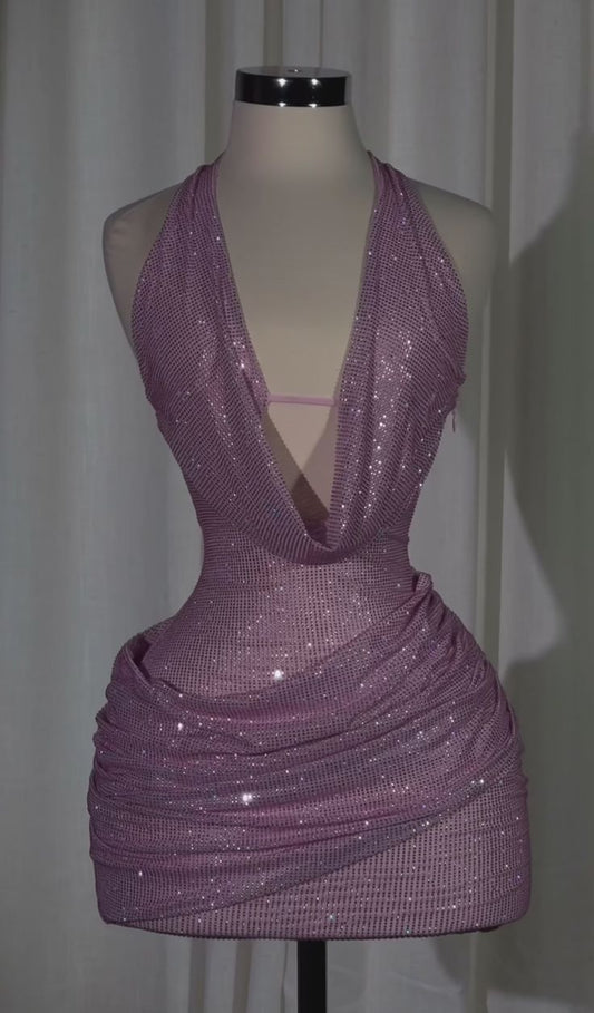 Pretty Sheath Halter Lilac Sequin Bodycon Mini Graduation Dresses Short High School Teens Inspo Senior Homecoming Outfits RB3436