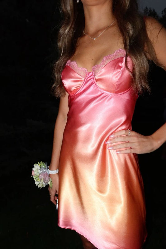 Senior homecoming dress, cute hoco dresses inspo pink satin a line straps 16th Birthday Cocktail Ideas Outfits RB8331