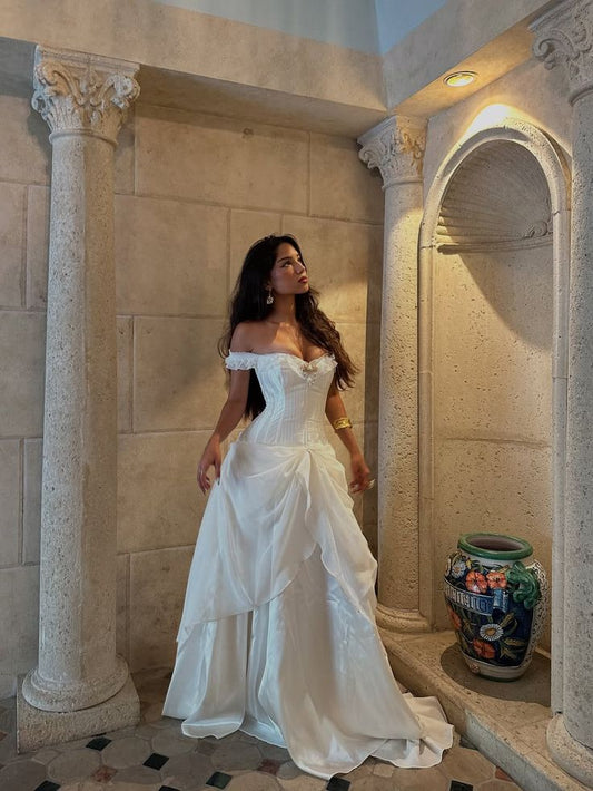 Classy Mermaid Off The Shoulder White Prom Dresses Inspo For Teens Formal Dress Party Outfits Prom Gowns AB063