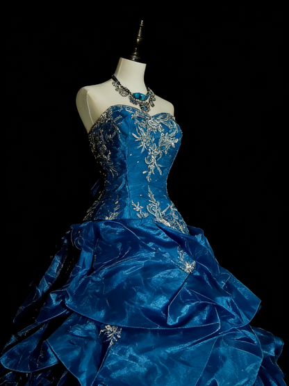Vintage Ball Gown Sweetheart Blue Organza With Ruffles Sweet 16 Dresses Quinceanera Dress Long 15 Vestidos De Fiesta N1462