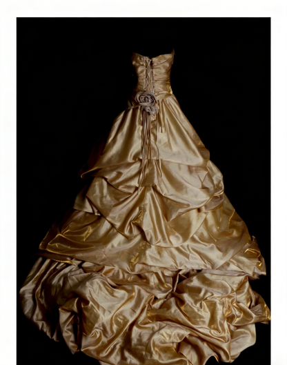 Vintage Ball Gown Strapless Gold Sweet 16 Dresses Quinceanera Dress With 3D Flowers Long 15 Vestidos De Fiesta N1316