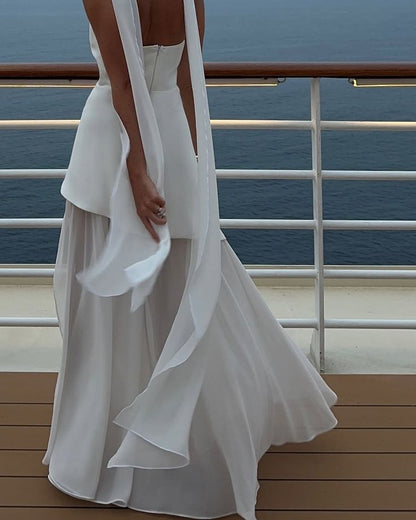 White Strapless Satin Chiffon Split Holiday Summer Prom Dress 18th Birthday Outfits AB2396