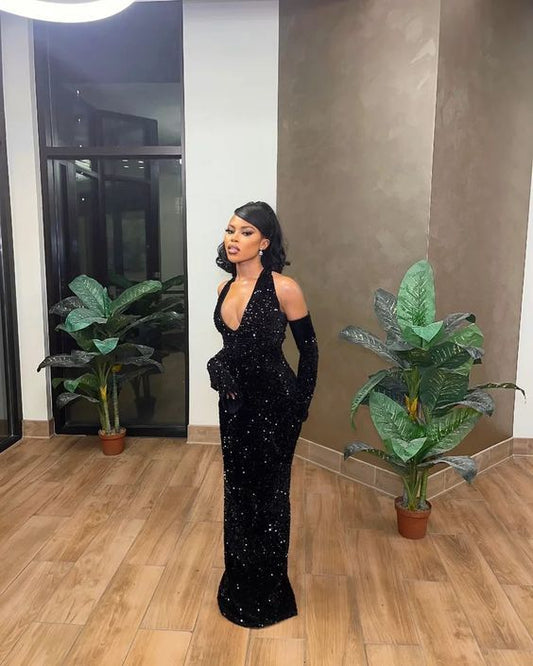 Black Mermaid Long Prom Dress, Fashion Evening For Black People Girls Sequin Long Formal Party Gowns N791