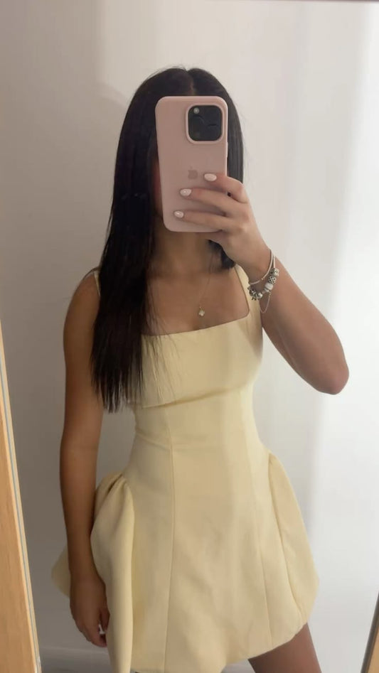 Simple A line Square Neck Yellow Mini Graduation Dresses Short High School For 8th Grade Senior Yellow Homecoming Gown RB3427