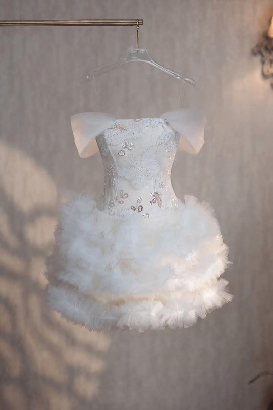 Timeless Ball Gown Off The Shoulder White Tulle Short With Beads Freshman High Shool Grad Hoco Outfit Homecoming Dresses RB4443