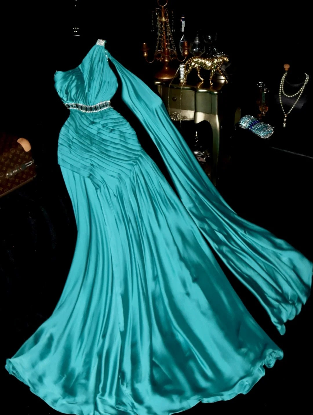 Luxurious Mermaid One Shoulder Blue Satin With Beading School Dances Prom Dresses 8th Grade Formal Outfits Evening Gown RB8454