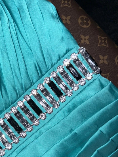 Luxurious Mermaid One Shoulder Blue Satin With Beading School Dances Prom Dresses 8th Grade Formal Outfits Evening Gown RB8454