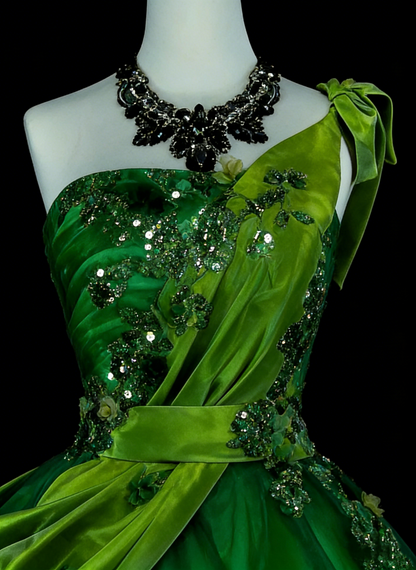 Vintage Ball Gown One Shoulder Green Tulle With Ruffles Sweet 16 Dresses Quinceanera Dress Long 15 Vestidos De Fiesta N1463