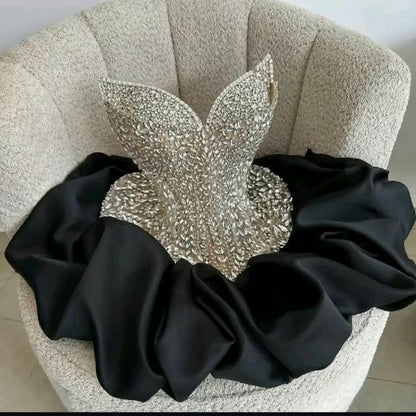 Elegant Ball Gown Sweetheart Little Black Satin Drop Waist Bodice With Beads Short Hoco Dress Ideas Homecoming Dresses RB4086