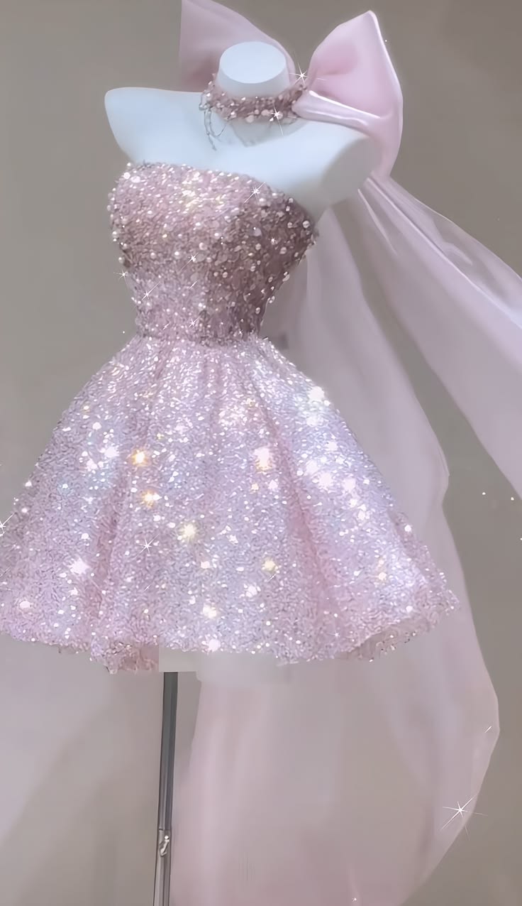 Pretty Ball Gown Strapless Pink Sequin Short Mini Homecoming Dresses Graduation Dress N2430