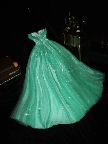 Glamorous Ball Gown Sweetheart Green Tulle School Dances Prom Dresses 8th Grade Formal Outfits Evening Dress RB8402