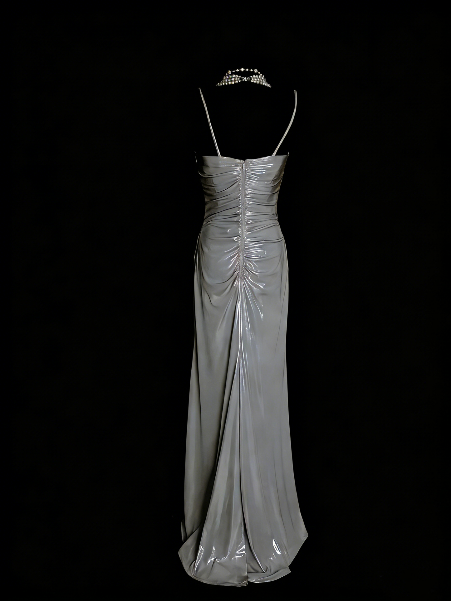 Simple A Line Spaghetti Strap Grey Senior 80s Prom Dresses High School Long Formal Dress N1334