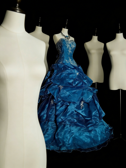 Vintage Ball Gown Sweetheart Blue Organza With Ruffles Sweet 16 Dresses Quinceanera Dress Long 15 Vestidos De Fiesta N1462
