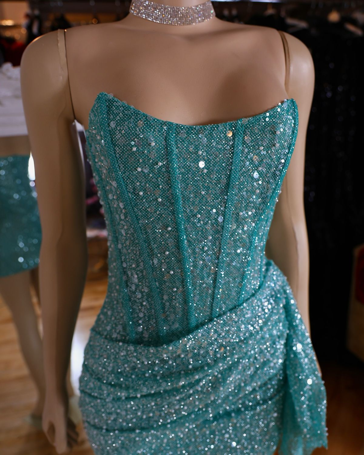 Sparkly Sheath Tight Bodycon Strapless Blue With Ruffled Mini Short Inspo Hoco Dress Ideas Homecoming Dresses RB4105
