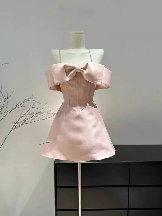 Sweet A line Off The Shoulder Pastle Pink Satin Senior High School Grad Homecoming Dresses Short Birthday Dress RB4446