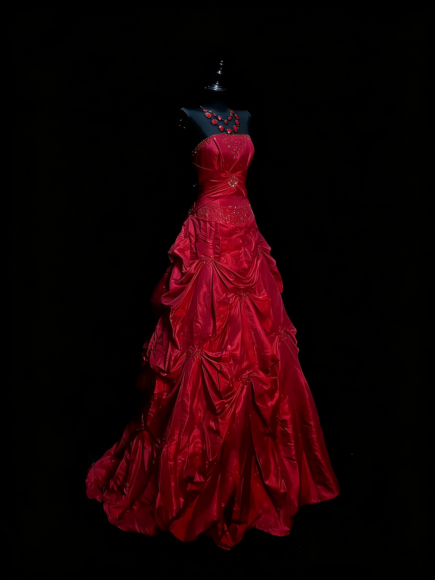 Modest Ball Gown Sweetheart Red Satin With Beaded Bodice College Formal Outfit Long Prom Graduation Dresses N1205