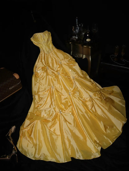 Glamorous Ball Gown Sweetheart Yellow Taffeta High School Dances Prom Dresses 8th Grade Formal Outfits Evening Dress RB8455