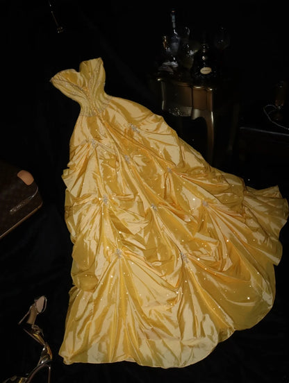 Glamorous Ball Gown Sweetheart Yellow Taffeta High School Dances Prom Dresses 8th Grade Formal Outfits Evening Dress RB8455