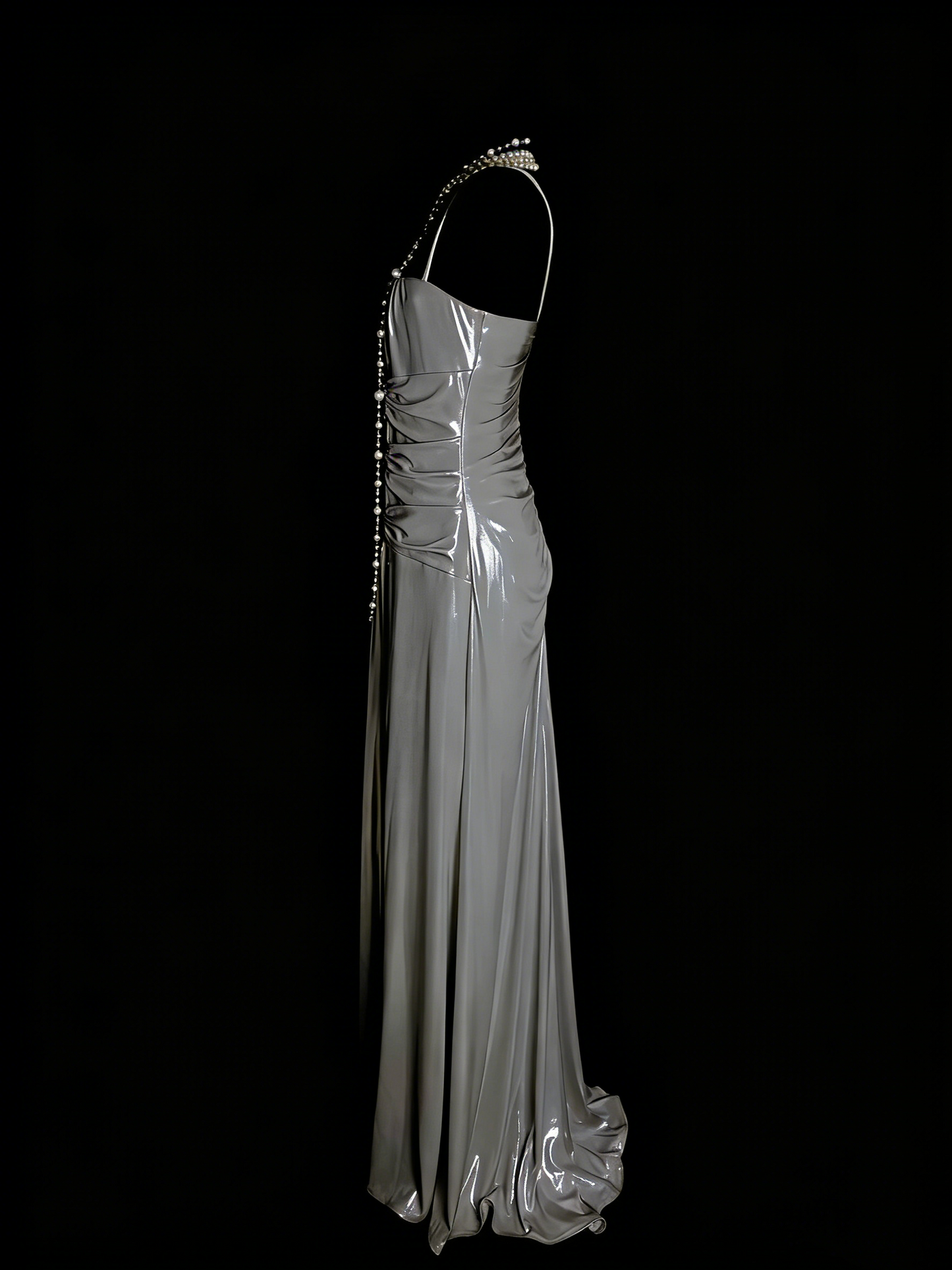 Simple A Line Spaghetti Strap Grey Senior 80s Prom Dresses High School Long Formal Dress N1334