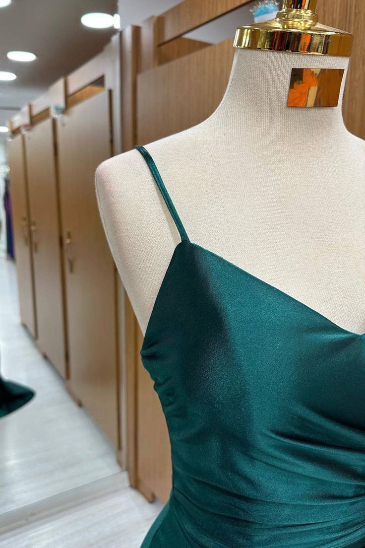 Shinning Mermaid Spaghetti Straps Dark Green Satin For Women Party Dresses Long Formal Prom Dress 22th Birthday Gown AB1362