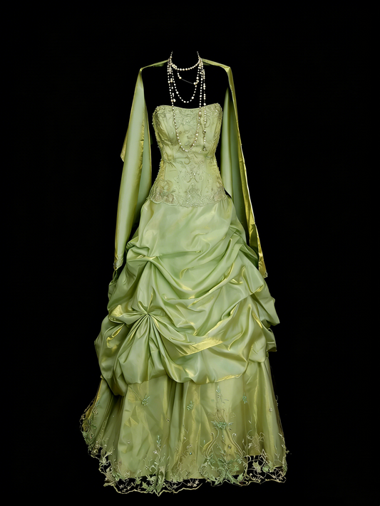 Vintage Night Aesthetic Ball Gown Strapless Sage Green 90s 80s College Formal Outfit Long Prom Graduation Dresses For Teens N1159