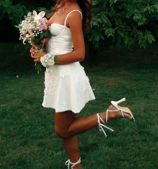 Lovely Ball Gown Spaghetti Strap White Short Party Dresses Homecoming Dress Cocktail Dress RB8355